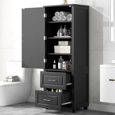 Tall Bathroom Storage Cabinet, Freestanding Storage Cabinet With Two Drawers And Adjustable Shelf