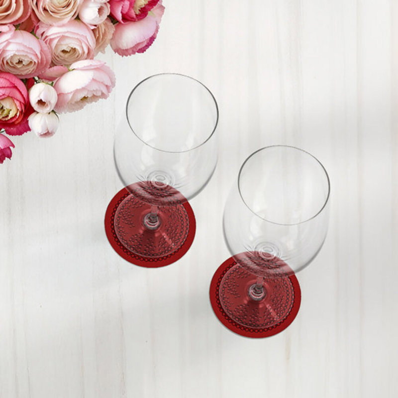 Sous-verres ronds en cuir vegan rouge Christmas Berries, Rouge