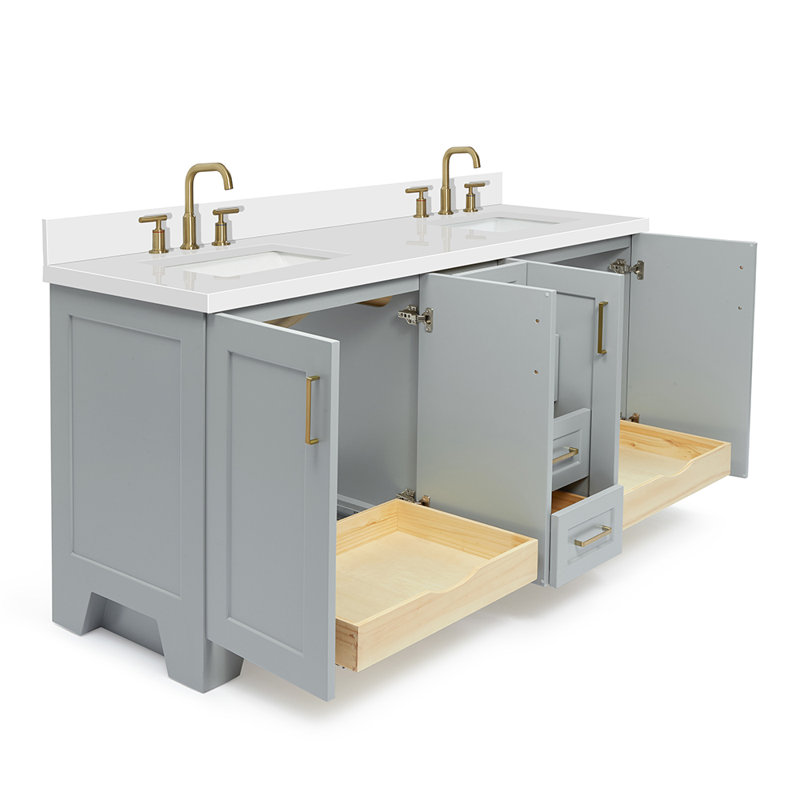 73 IN.  Single Bathroom Vanity, Gray, Rectangular,  White Quartz