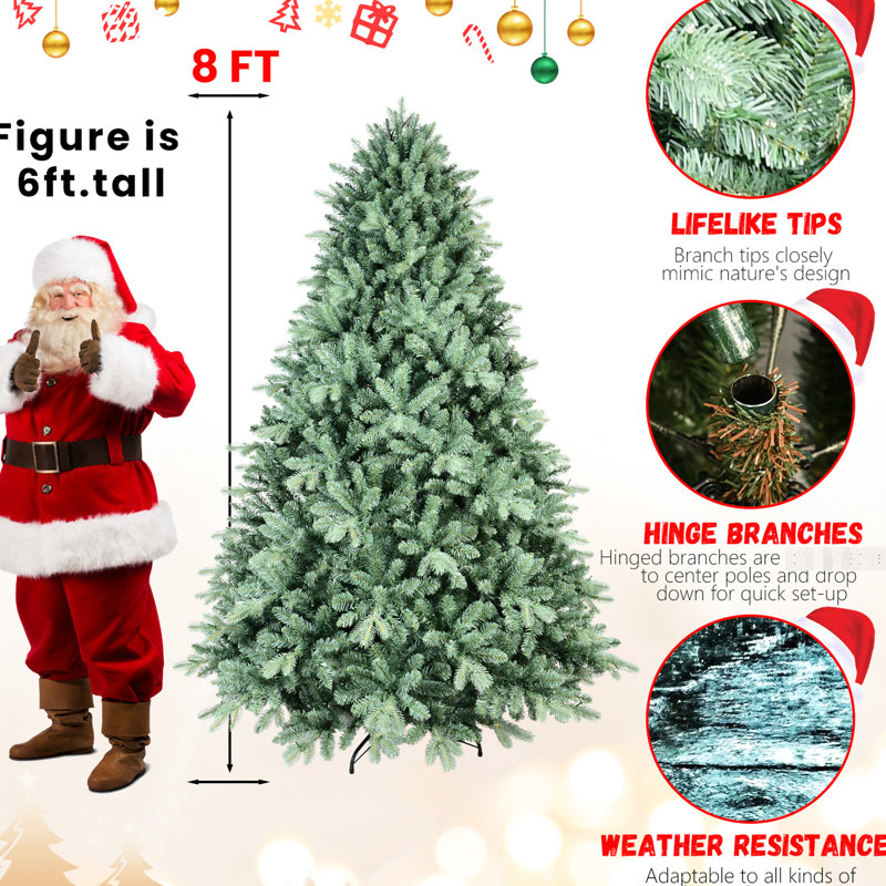 Arbre de Noël bleu de 8 pi avec 3308 pointes Pe +, conception à charnières pour une installation rapide et un affichage stable, assemblage de branche de support en métal, installation simple et rapide, base
