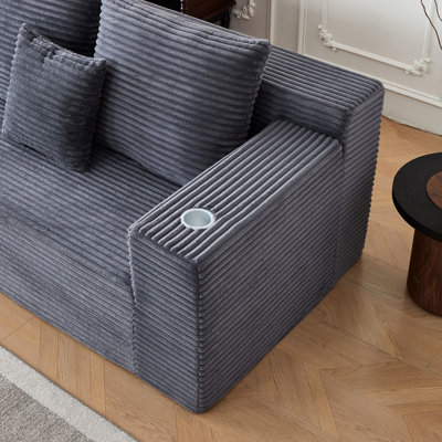 Corduroy Modular Cloud Couch With 5 Seats, Deep Cup Holders, Dark Grey, Modern Design, No Assembly, For Comfortable Lounging 5 Seat Suitable For Board Game Nights