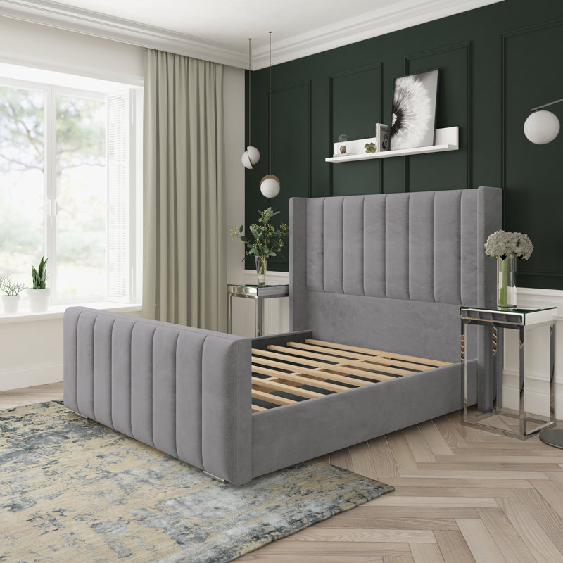 Willow Naples Velvet Upholstered Bed Frame, Silver, Kingsize (5')