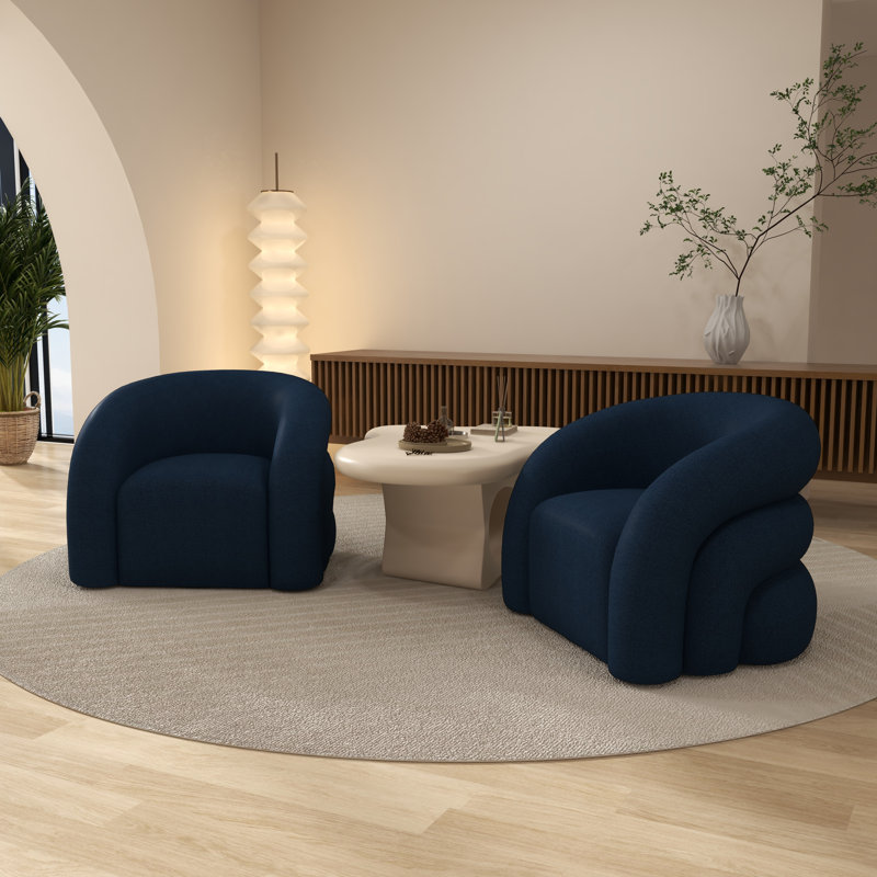 Fauteuil demi-tonneau rembourré et pivotant, Bleu marine