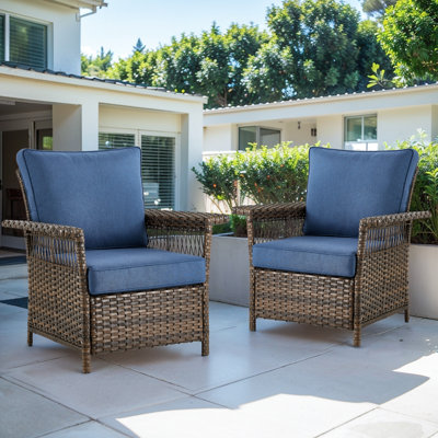 Anferney Patio Wicker Chairs Accent Chairs with Cushions (Set of 2)
