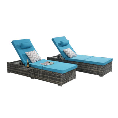 Outdoor Chaise Lounge Chair Set Of 2 With Storage Patio Pool Lounge Chairs Outdoor Lounger Beach Rattan Recliners