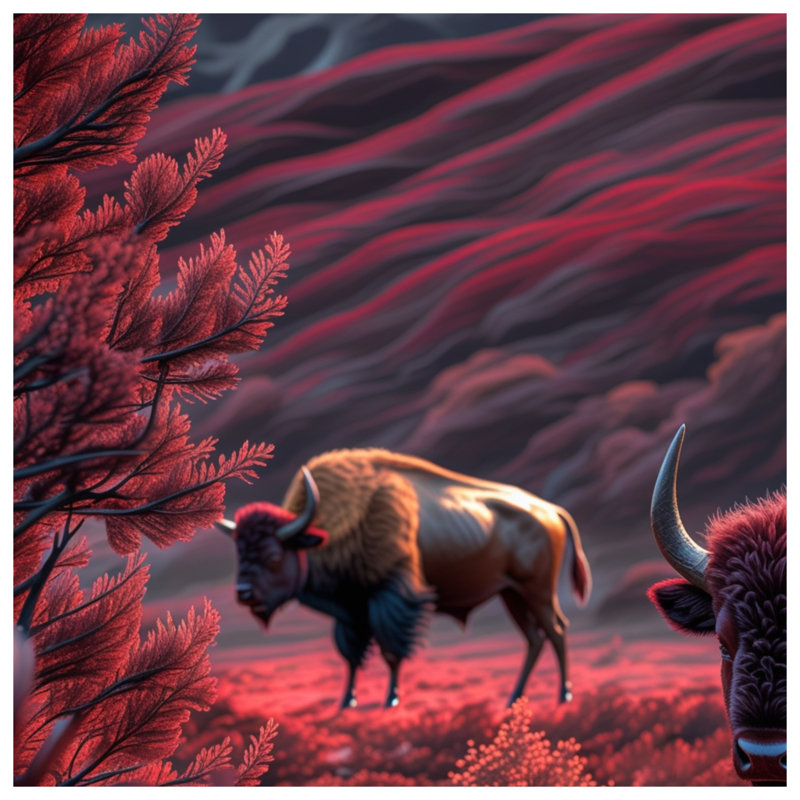 Bison dans des couvertures rouges, 50in W x 60in H