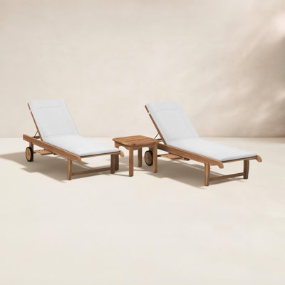 Alshain Reclining Teak Chaise Lounge Set with Table