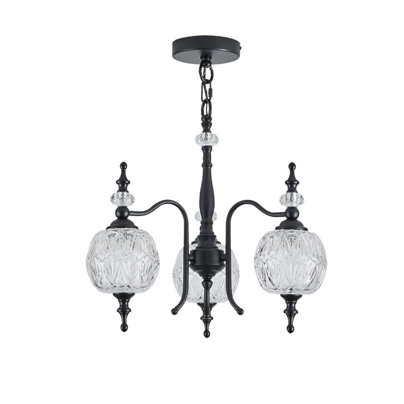 3-light Vintage Pendant Light UL Listed, Clear, Matte Black