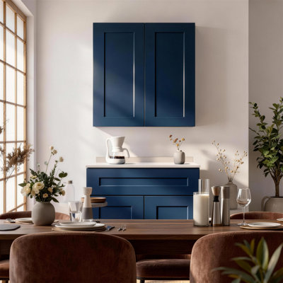 Navy Blue Shaker 36" Solid Wood Wall Cabinet – Soft-Close Hinges
