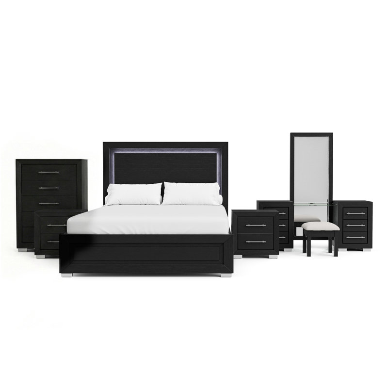 Belleterre 5-Piece Bedroom Set With Makeup Vanity, 5 Pcs: Bed, Vanity, 2 Nightstands, Chest, California King