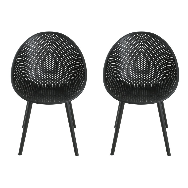 Chaise de salle à manger 2 - Chaises en plastique noir pour un attrait glamour extérieur 2Pcs