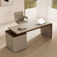 Bureau de direction rectangulaire en bois manufacturé beige et noyer avec tiroirs-375095204
