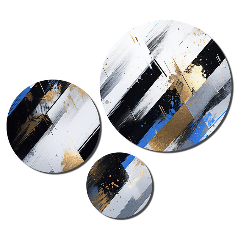 Blue Gold Bold Stripes I Abstract Wall Decor on Metal