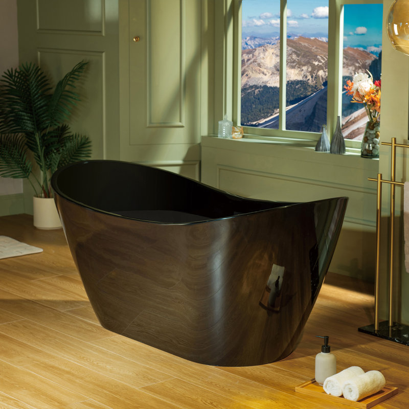 Baignoire de trempage autoportante en acrylique à double fond antidérapant 59 po x 28,75 po Vital, Noir mat, Noir lustré