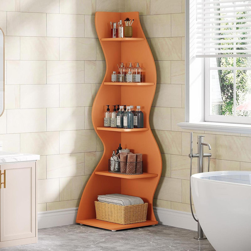 Bibliothèque et support d'angle pour salle de séjour, (5 tablettes) H 70,08 po x l 18,9 po x P 18,9 po, Orange