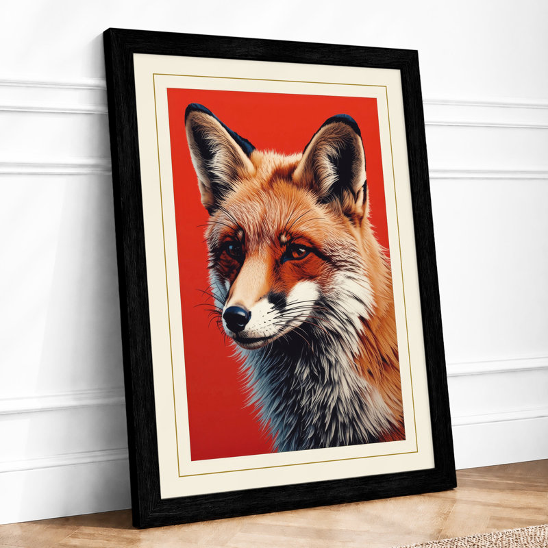Fox Portrait Modern - Framed Print, A2 - 59.4 x 42.0 cm, Black