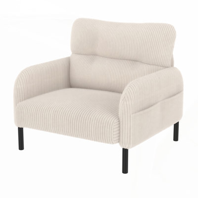 Comfortable Corduroy Fabric Single Person Wide Seat Chair, Ideal for Living Rooms and Bedrooms, Durable and Stylish