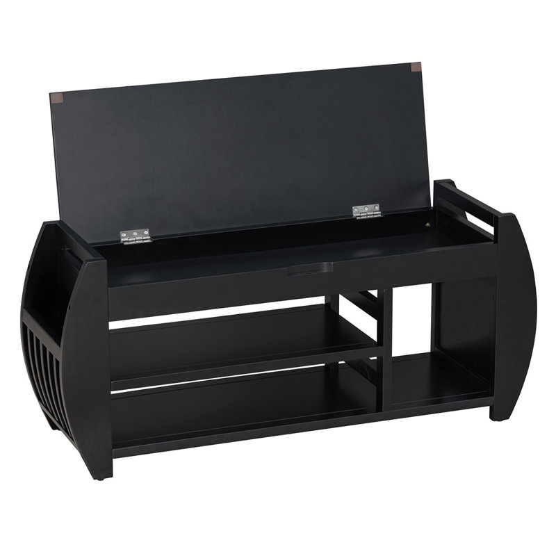 Retro Multifunctional Shoe Storage Bench With Cushion And Curved Side Panel, Black