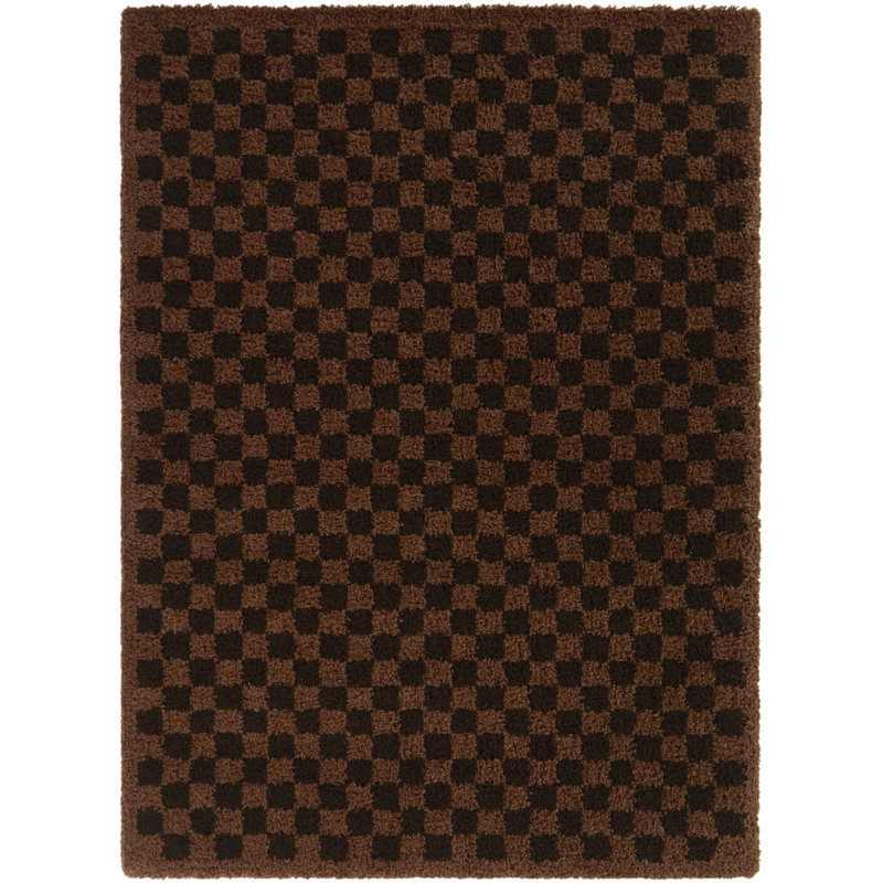 Conewango Brown Checkered Shag Area Rug, Rectangle 5'3" x 6'11.9"