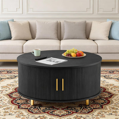 Table basse ronde avec rangement, table basse moderne Mid-Century 31,5 "avec porte coulissante incurvée à 360 °