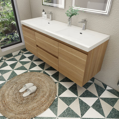 Aylanna Double Bathroom Vanity with Wood, Acrylic Top