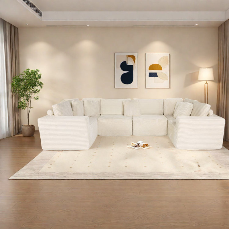 Canapés modulaires beige confortables, tissu en polyester pour petits espaces