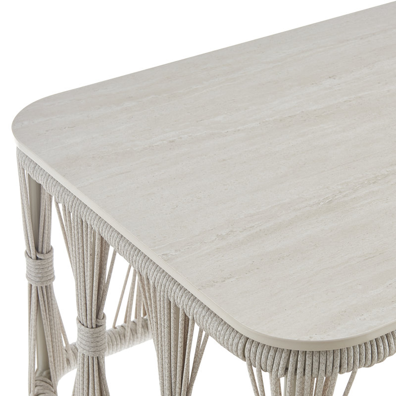 Table basse d'extérieur rectangulaire en métal thermolaqué Breeze avec plateau en pierre frittée