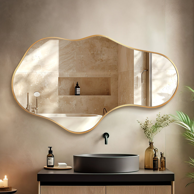 43"*26" Asymmetrical  Mirror with Gold Frame-For Bathroom, Bedroom, Living Room & Entryway Decor, 43" x 26", Gold