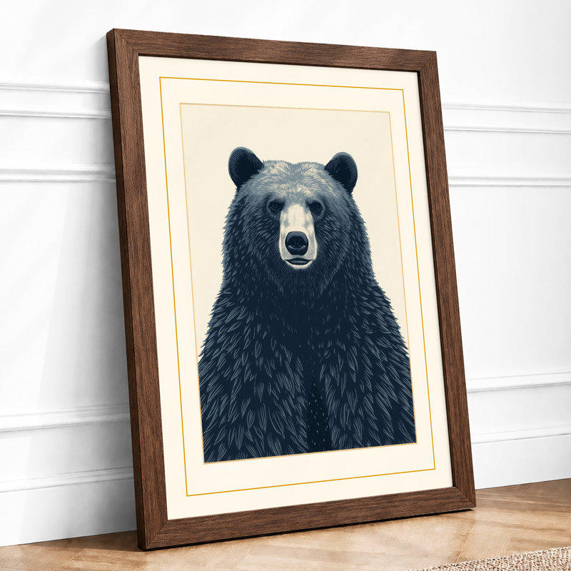 Bear Portrait Scandinavian - Framed Print, A3 - 42.0 x 29.7 cm, Walnut
