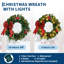 Couronne de Noël artificielle pré-éclairée 24 "avec nœud rouge, 20 lumières DEL, couronne de Noël luxueuse en PVC pour porte d'entrée, manteau de cheminée et décoration murale