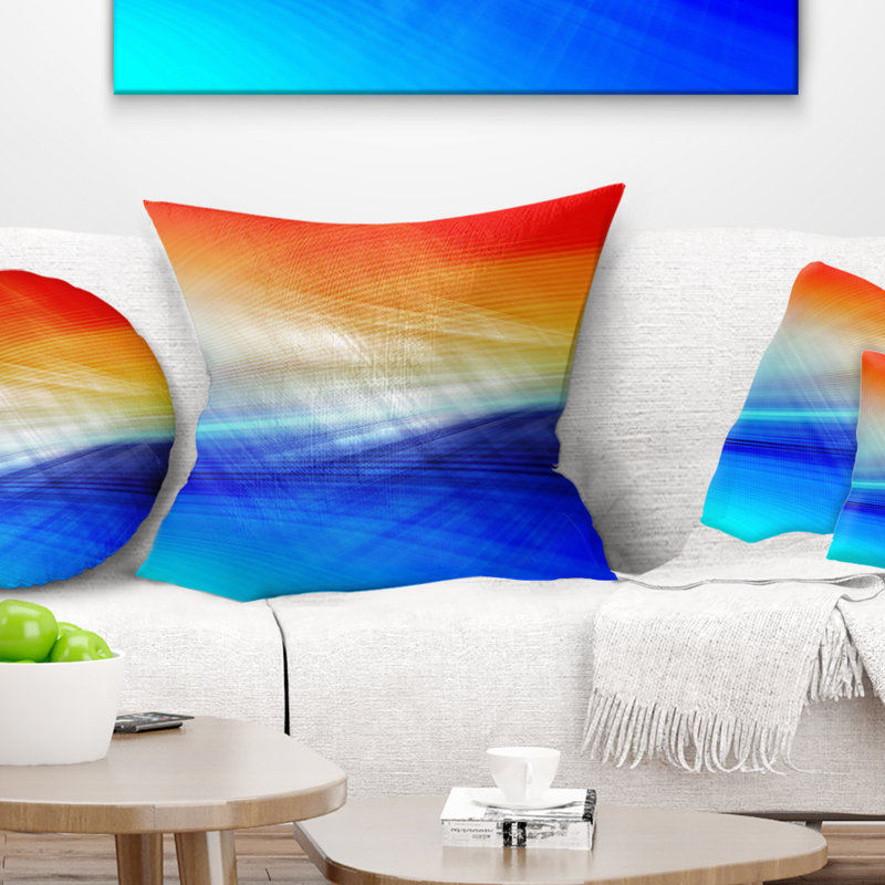 Mélange 3D de rouge, bleu et jaune - coussin imprimé abstrait, 16 po x 16 po, Coussin décoratif