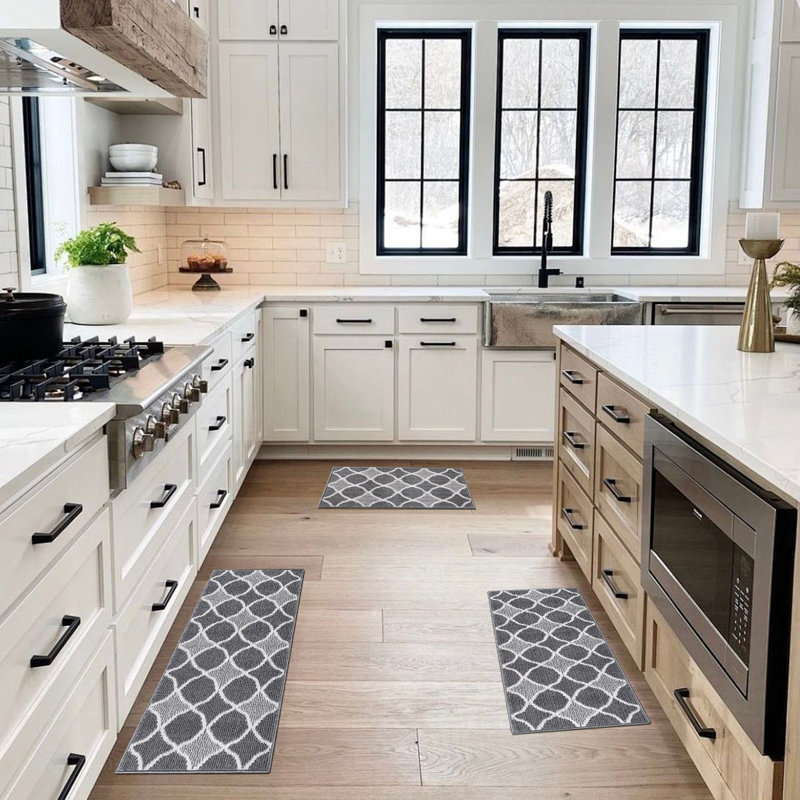 Kitchen Mats, Kitchen Rugs, Machine Washable, Non Slip, 3 Piece Set, Brown