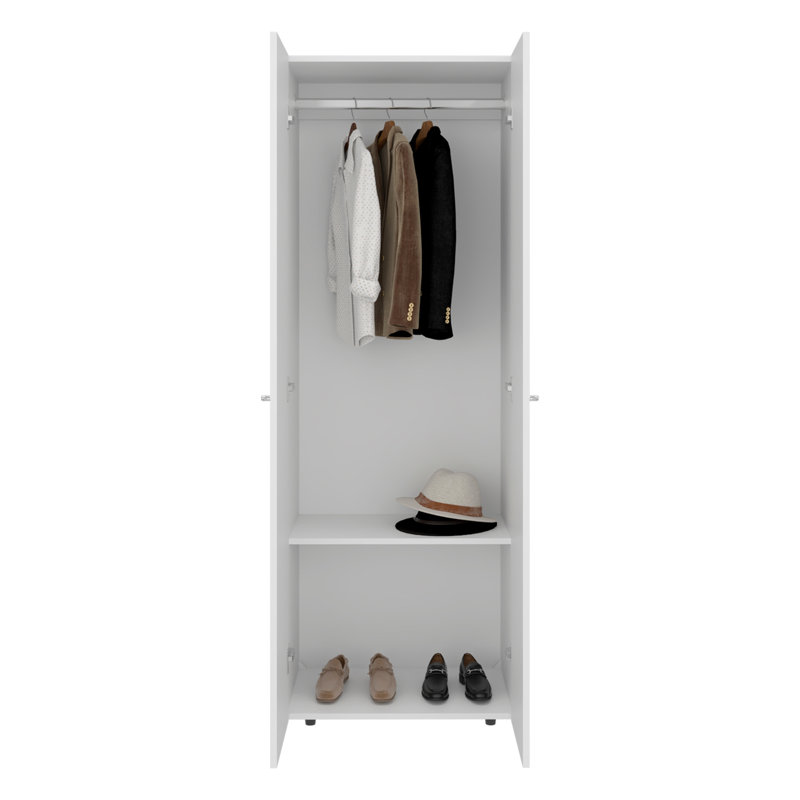 Armoire Lisle, 2 portes, 2 tablettes, Blanc
