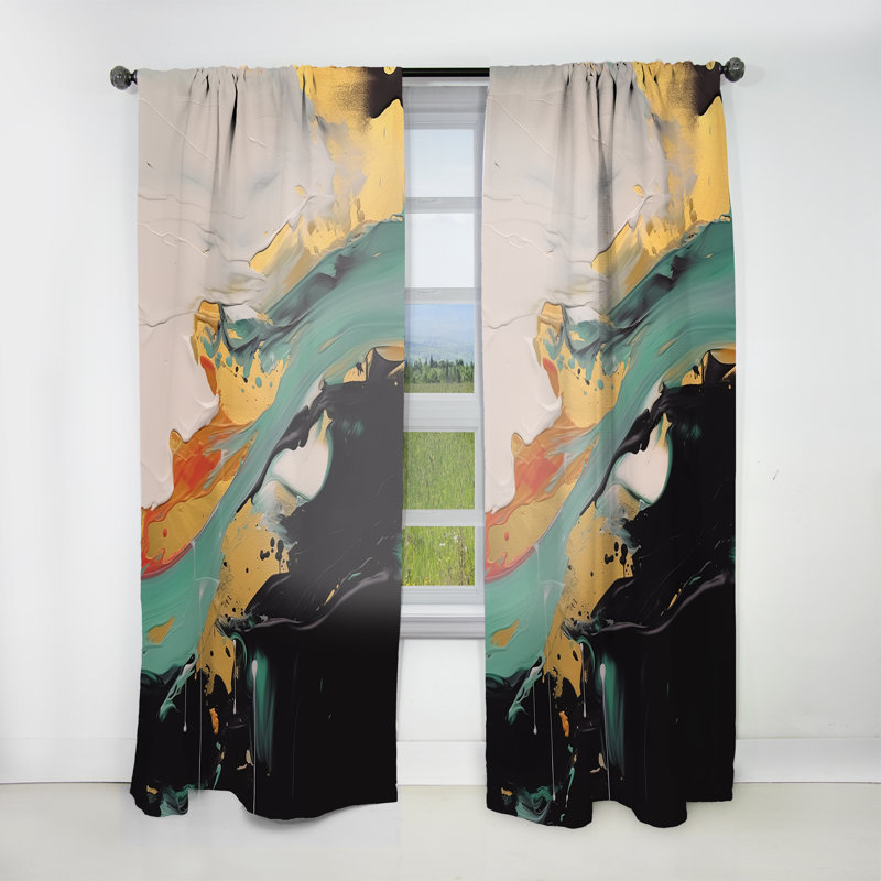 Gruffudd Green Gold Mystical Landscapes - Modern Curtain - Velvet Room Darkening - 1 panel, 52" W x 84" L