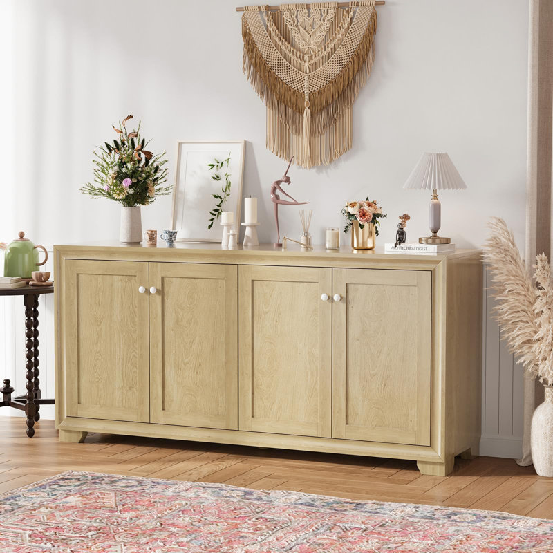 Buffet 60 po avec rangement - Buffet 4 portes avec tablettes réglables, console de bar moderne pour le salon et la cuisine