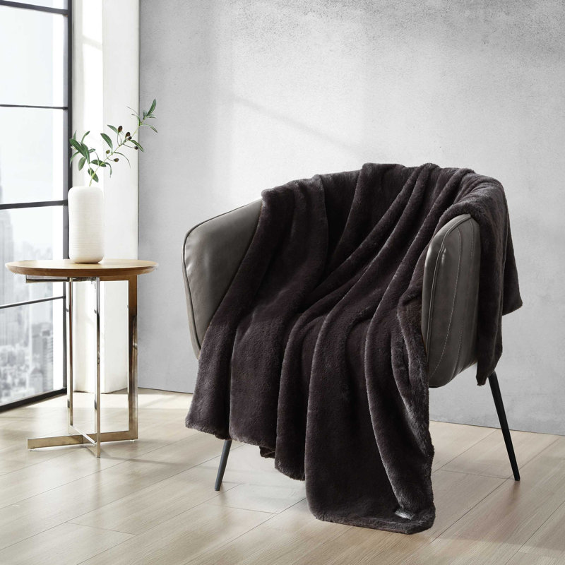 Kenneth Cole Faux Fur Solid Throw Blanket, Brown