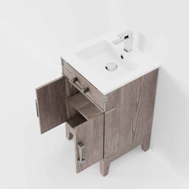 Ensemble de meuble-lavabo simple, plateau en acrylique et robinet en acrylique l 20 po x P 18 po Laurel, Chêne gris