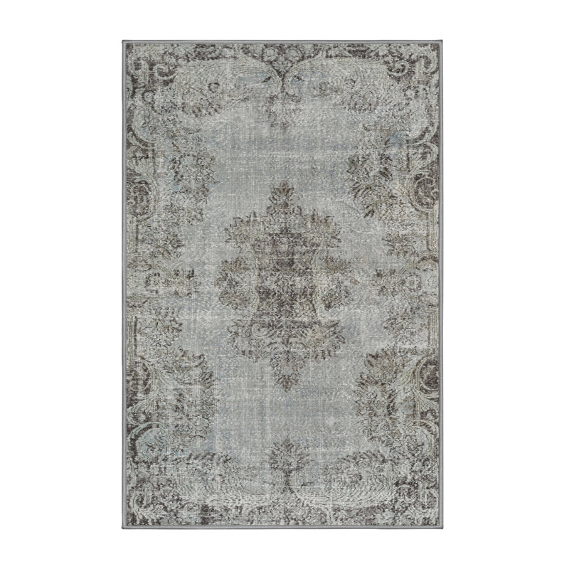 Tapis traditionnel gris / gris fumée Plewak, Rectangle 2 pi x 4 pi
