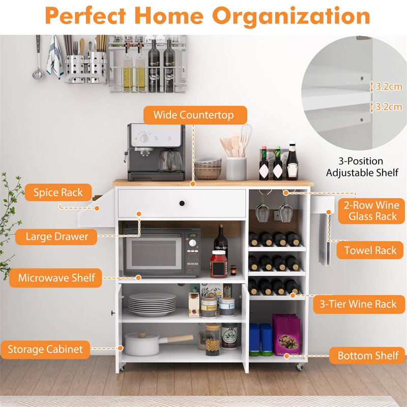 Rozalyn Wood Kitchen Island, Natural/White