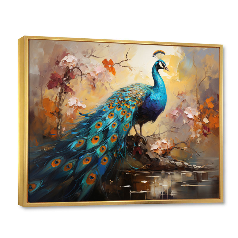 Peacock Expressionist Portrait III On Canvas Print, Gold Floater Framed, 30" H x 40" W x 1.5" D