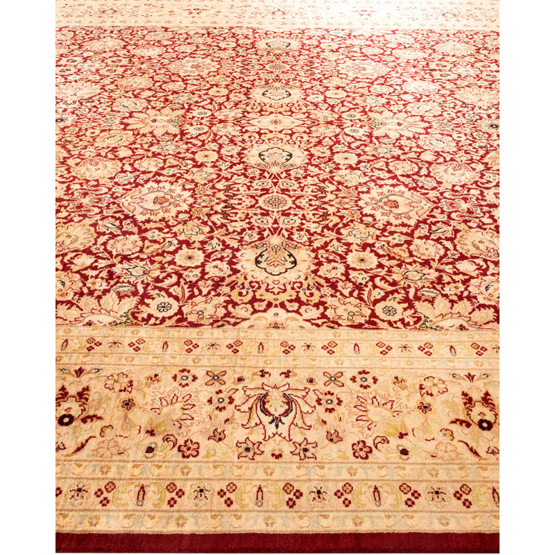 Tapis rouge / noir / beige noué à la main de conception unique 9 pi 1 po x 12 pi 5 po Hayner