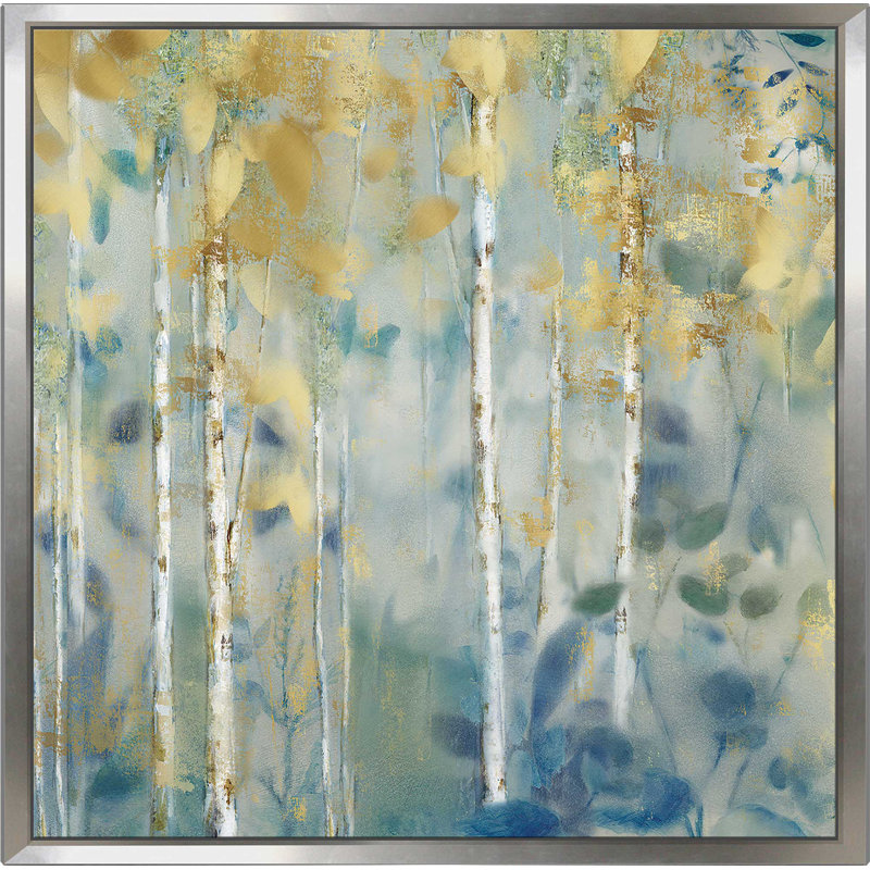 «Gilded Forest II», reproduction de peinture acrylique, H 27,5 po x l 27,5 po x P 2 po, Cadre flottant argent