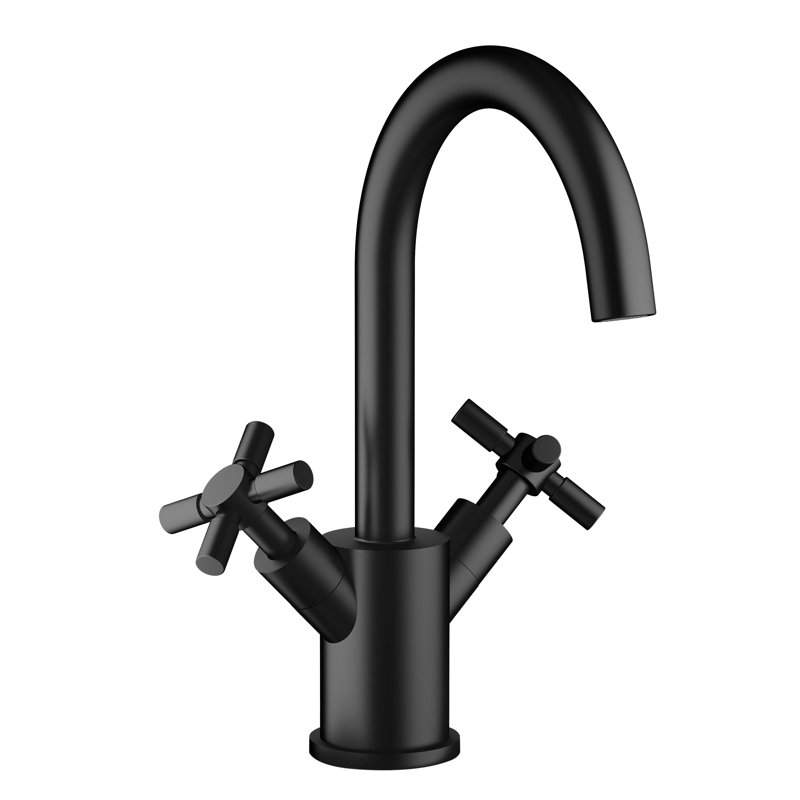 Matte Black Brass Double Handle Bathroom Faucet