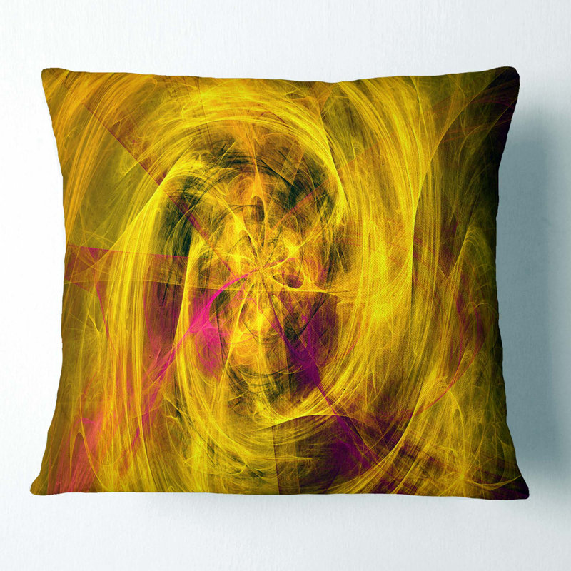 Mystic Golden Fractal - coussin imprimé abstrait, 16 po x 1 po, Coussin décoratif