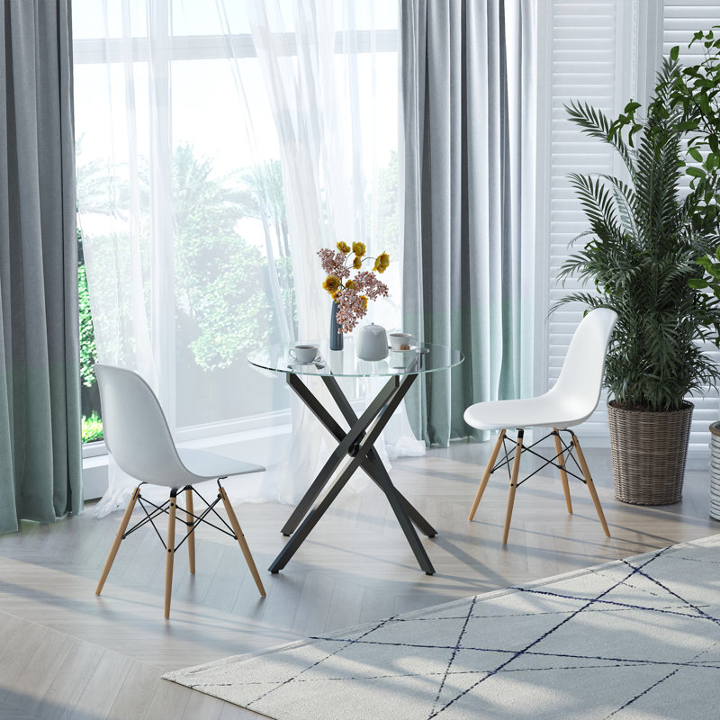 Dravis Clear Glass Side Table Round Metal Dining Table Dining Living Room Black