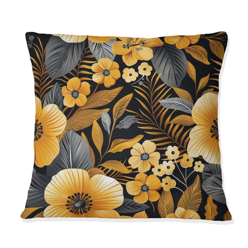 Coussin décoratif fleurs tropicales orange et vert I, H 18 po x l 18 po