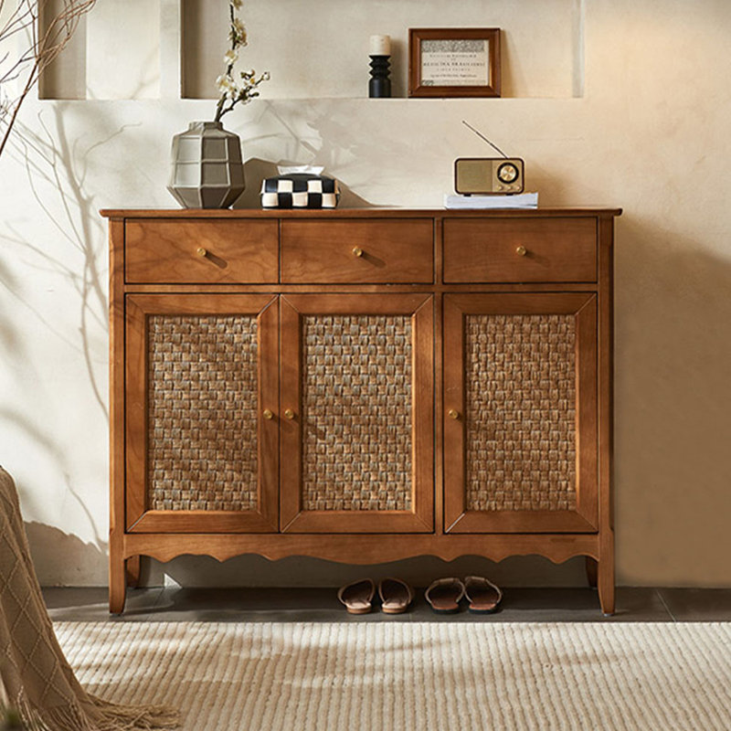 Armoire d'appoint multifonctionnelle en rotin rétro tissé