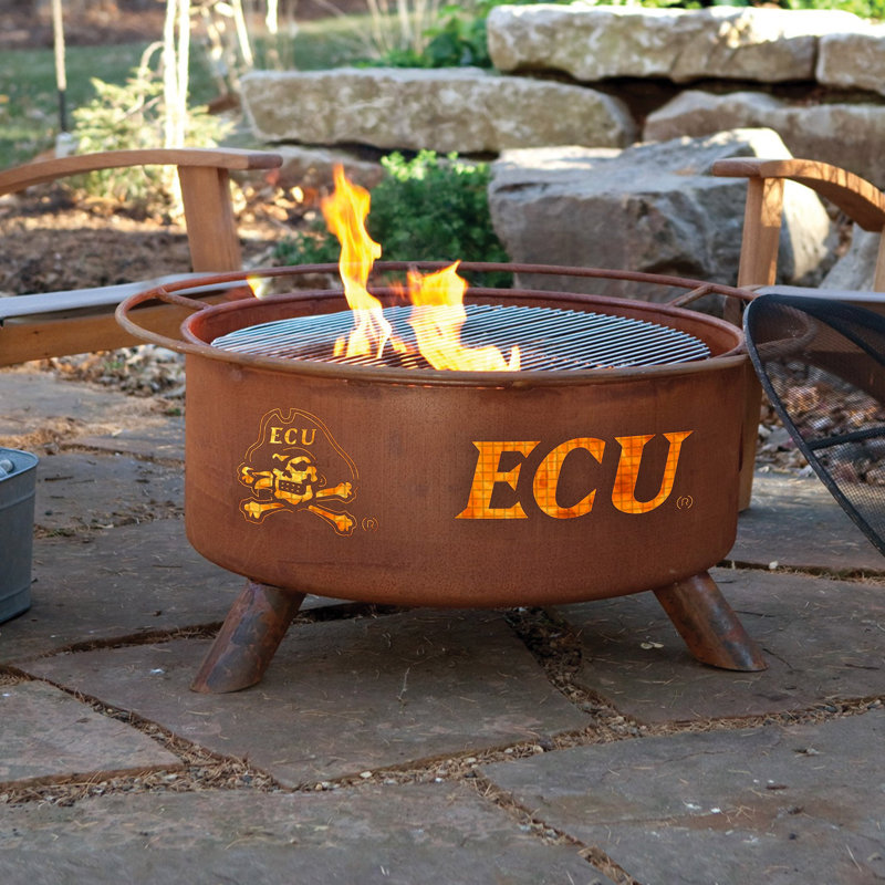 Collegiate Series 16" H x 30" W Steel Outdoor Fire Pit with Lid, East Carolina University