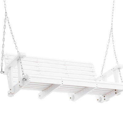 Balancelle de patio blanche pour le jardin, en bois 4,5 pi avec capacité de 880 lb, conception robuste, acier galvanisé, revêtement en polyuréthane à 3 couches, siège ergonomique, longueur de chaîne réglable, serrure, simple