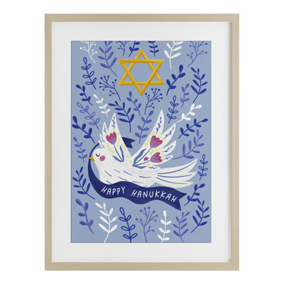 Happy Hanukkah Dove & Florals, reproduction encadrée sous verre, conception de JJ Design House LLC